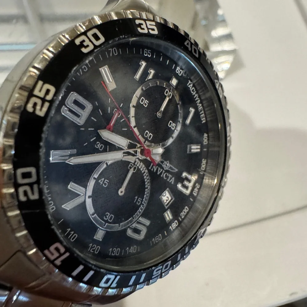 Invicta Silver‎ and Black Chronograph Watch#14875